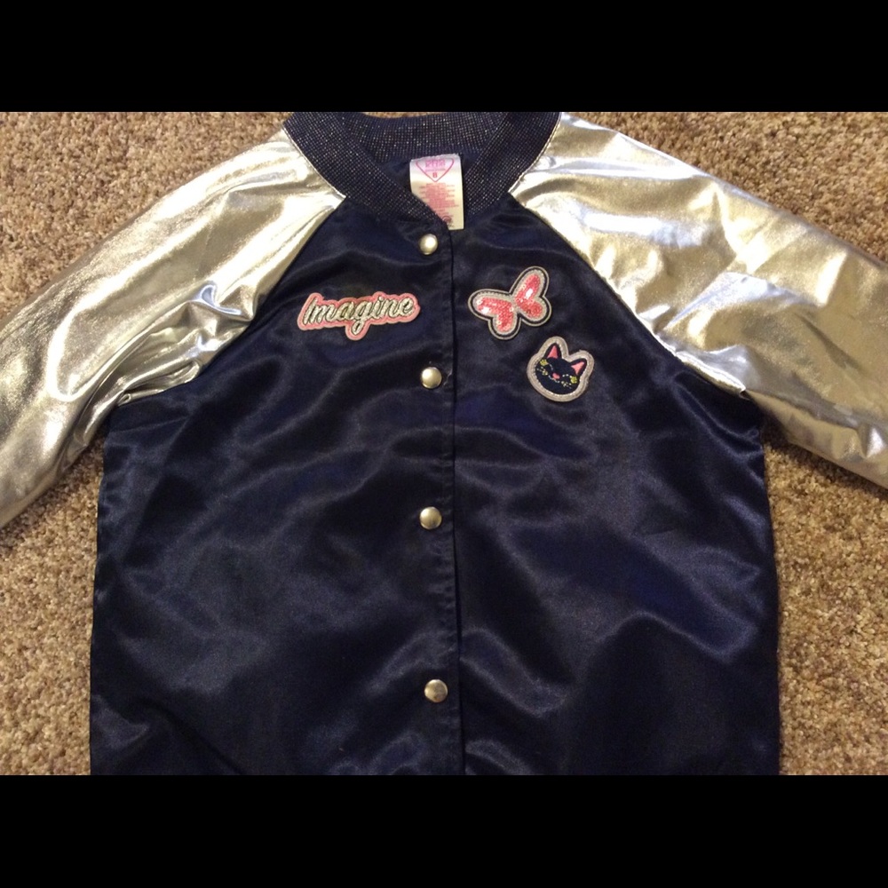 Size 8 kids letterman jacket 3 patches small stain